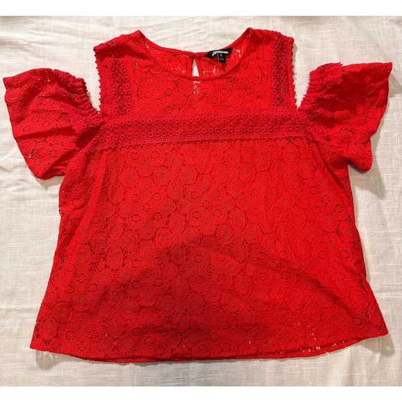 Project Runway Red Crochet top cold shoulder-XL - Picture 1 of 12